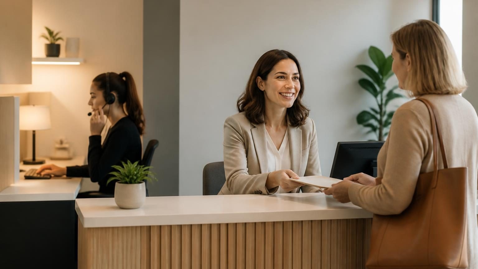 Editorial image for AI Receptionist vs. Human Receptionist about AI Strategy.